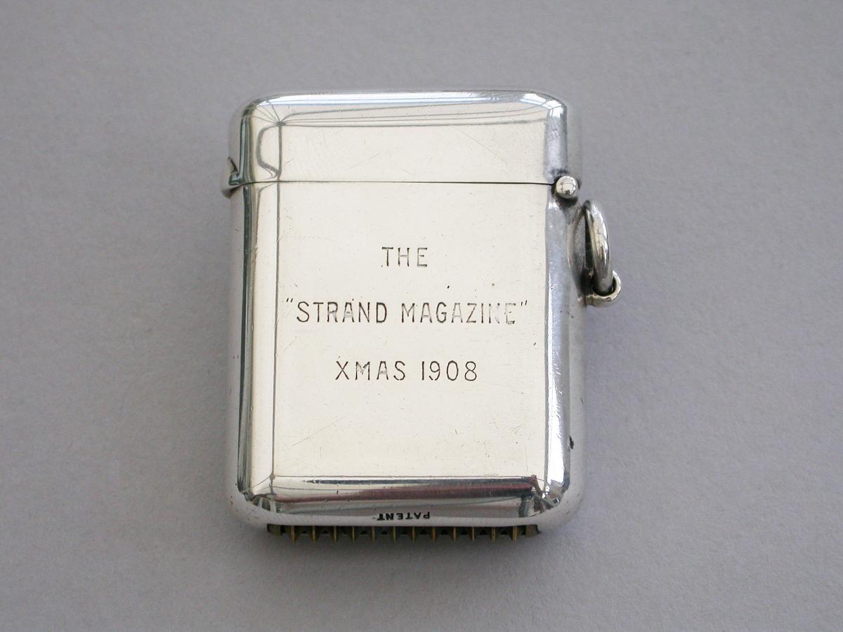 Edwardian Patent Silver Advertising Vesta Case - The Strand Magazine. By Sampson Mordan, Chester 1908