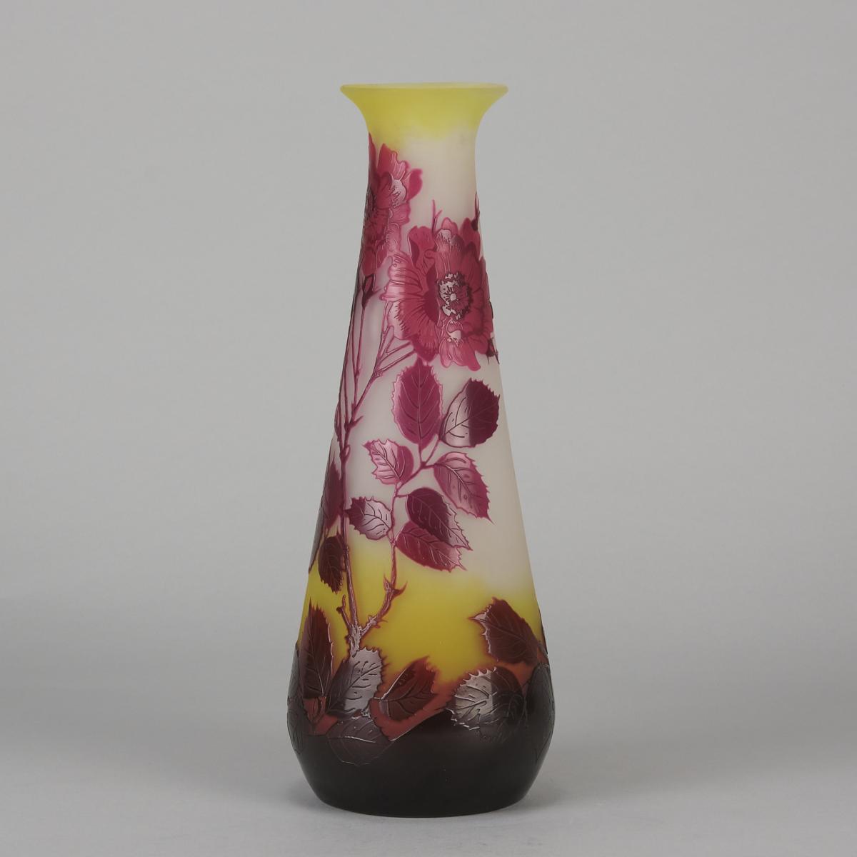 Early 20th Century Cameo Glass Vase entitled "Wild Roses Vase" by Emile Gallé