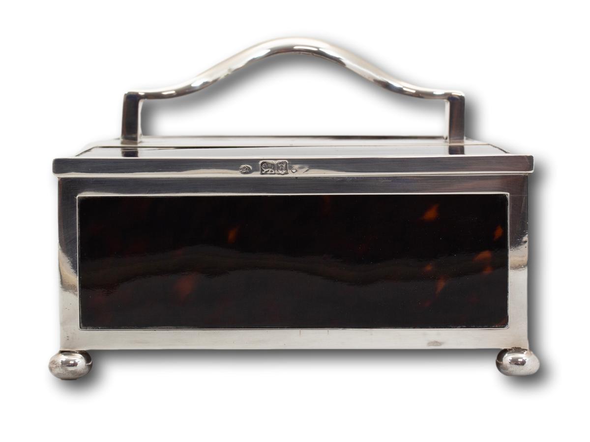 Side overview of the silver & tortoiseshell humidor