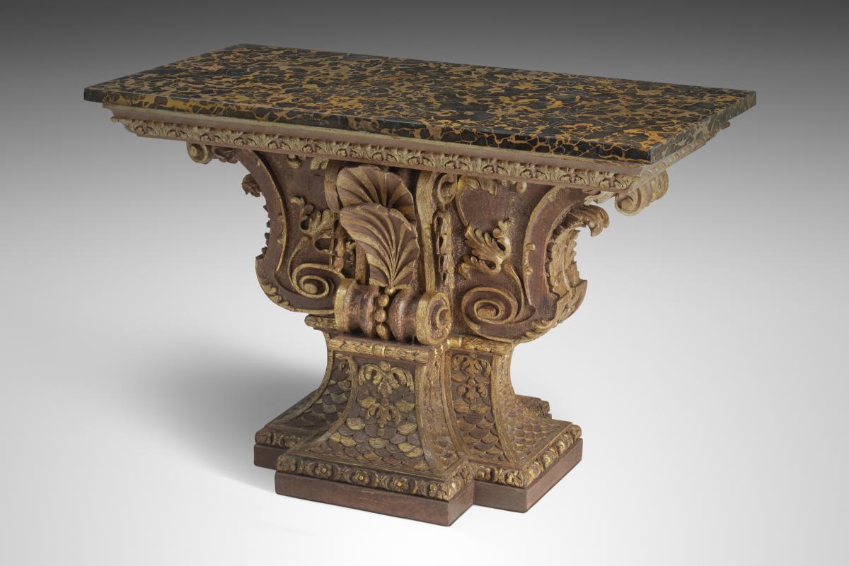 A George II Simulated Mahogany and Parcel-gilt Pier Table, the design attributed to William Kent