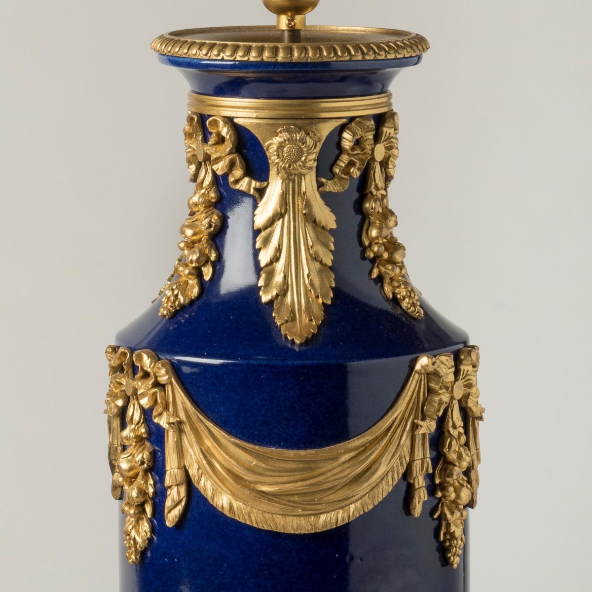 Ormolu-Mounted Blue Porcelain Lamps