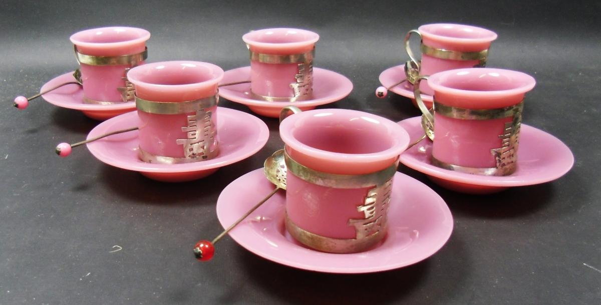 Set of six pale amethyst Peking glass tea cups