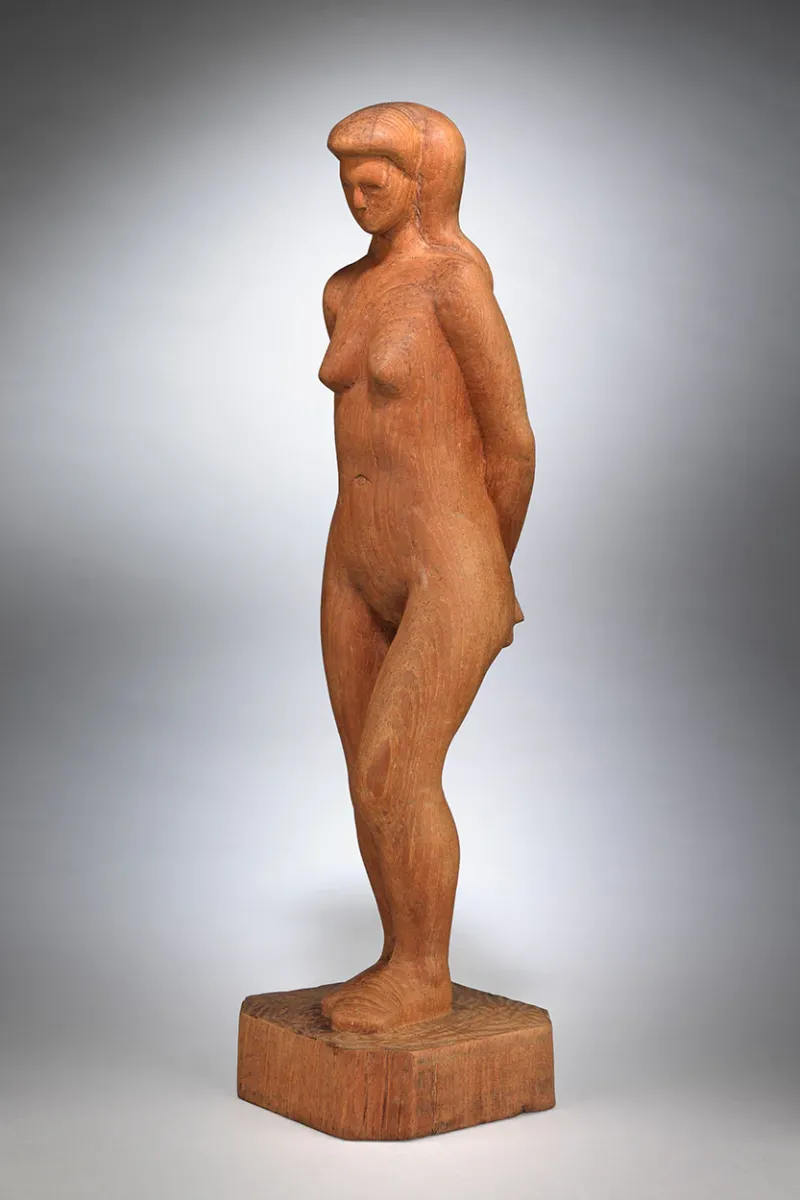 Primitive Hand Carved Figure of a Naked Lady ,Provenance: The Estate of Stanley Dobbin
