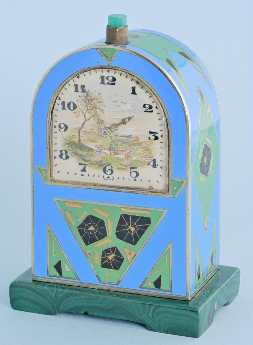 Rare Minute Repeating Enamelled Art Deco Clock