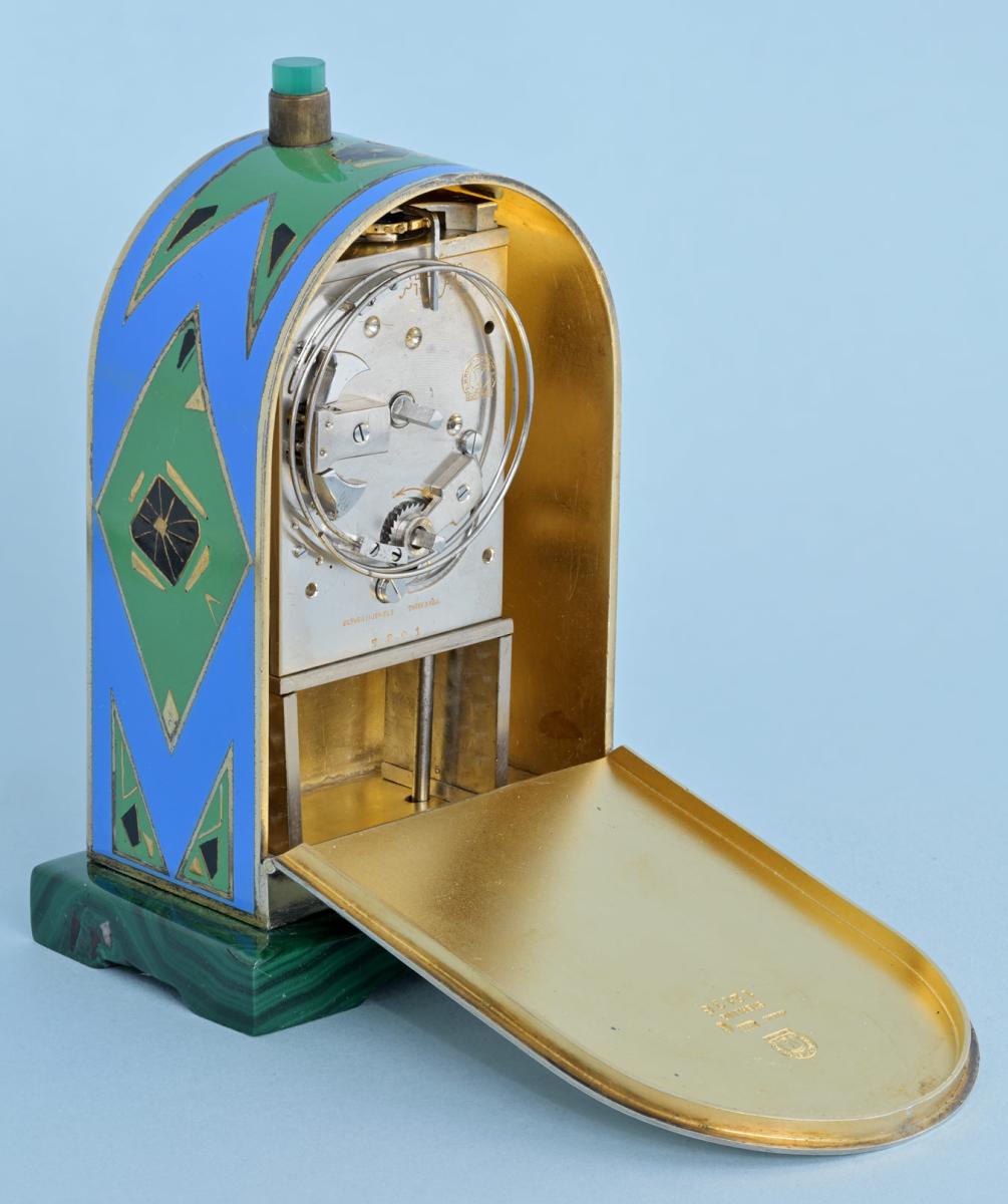 Rare Minute Repeating Enamelled Art Deco Clock
