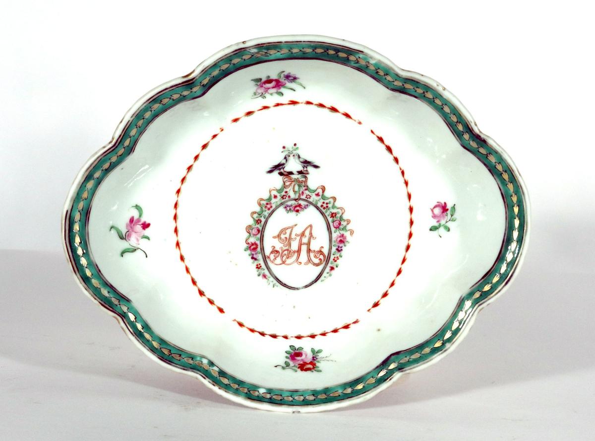 Chinese Export Porcelain Deep Dish with "JA" Cypher, American Market, Circa 1785