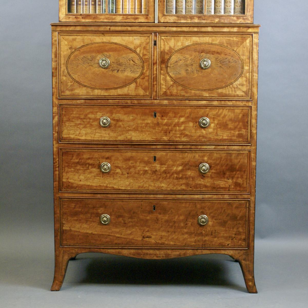 George III period satinwood secretaire bookcase / display cabinet
