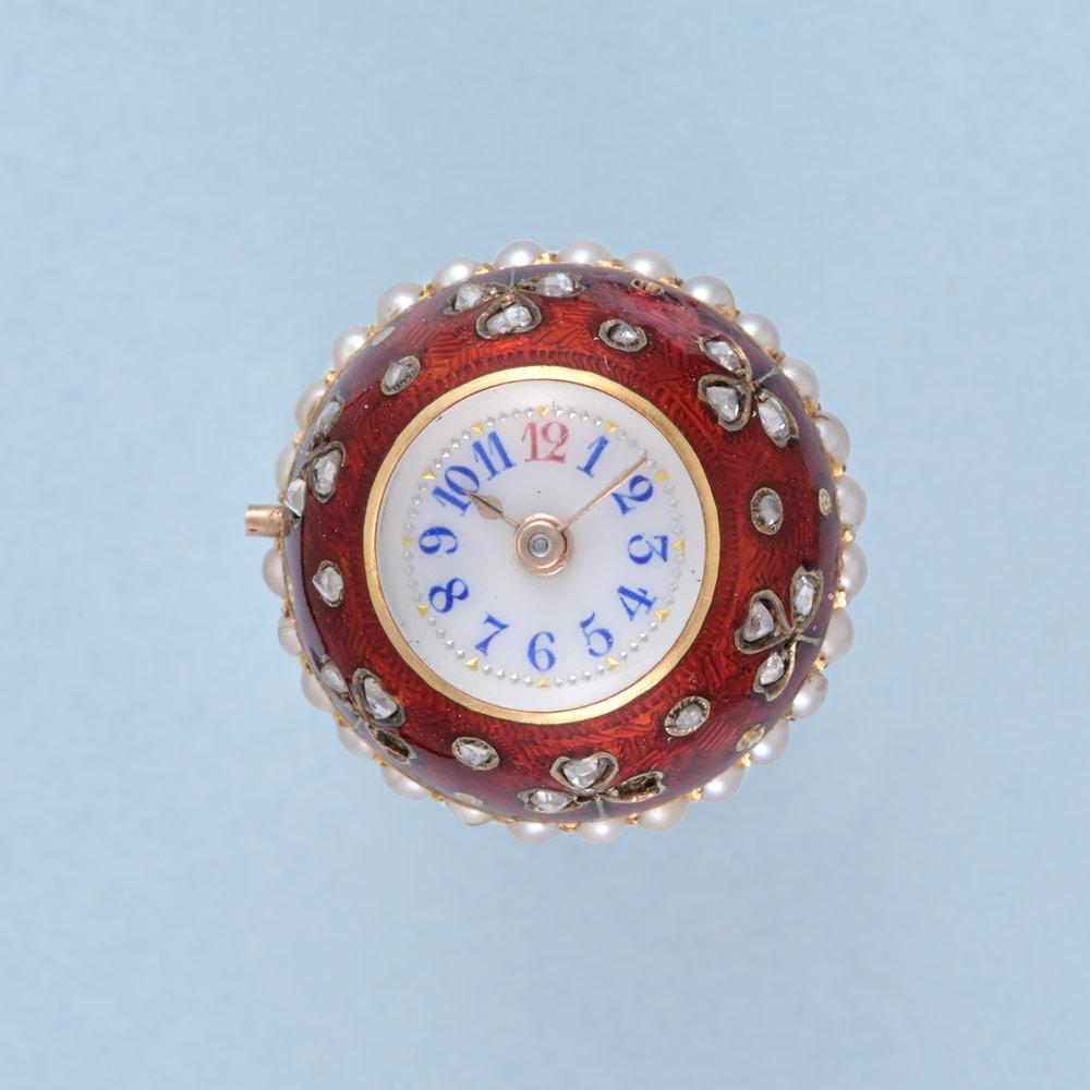 Diamond Set Enamel Ball Watch and Brooch