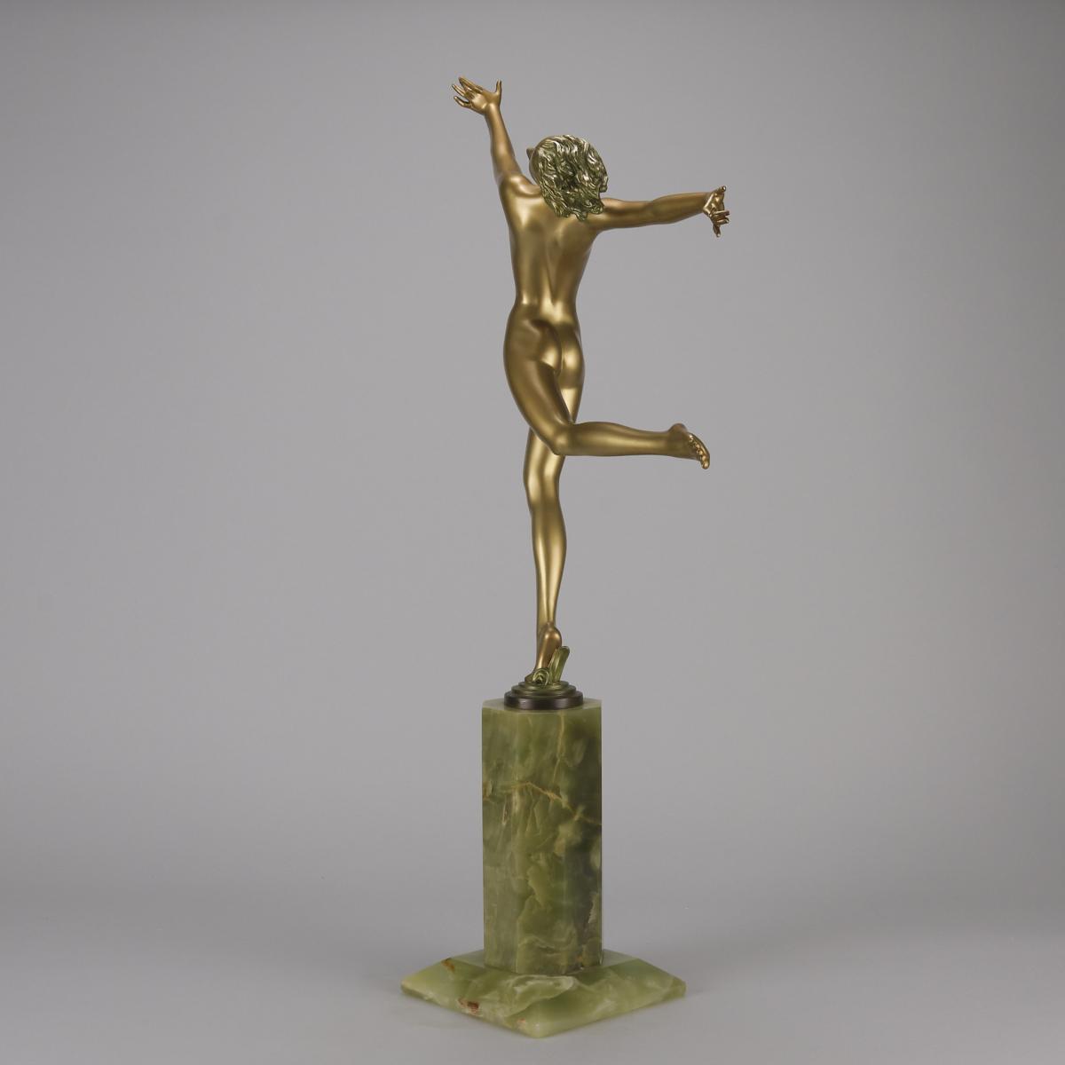 Early 20th Century Cold-Painted Bronze Sculpture "Deco Dancer" by Josef Lorenzl
