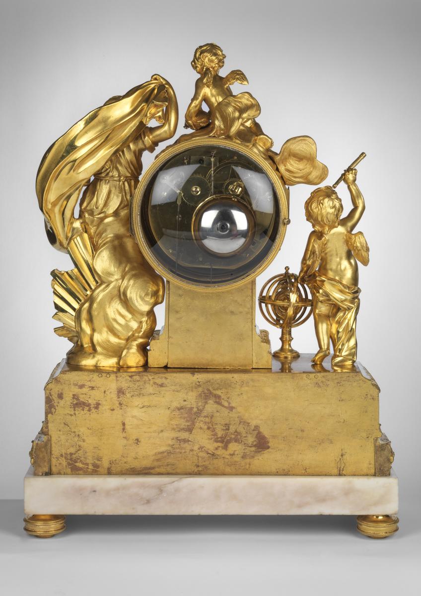 An Important Louis XVI Ormolu and White Marble Musical Mantle Clock by Antoine Cronier with Enamel Dial Signed by Barbezat. Circa 1775
