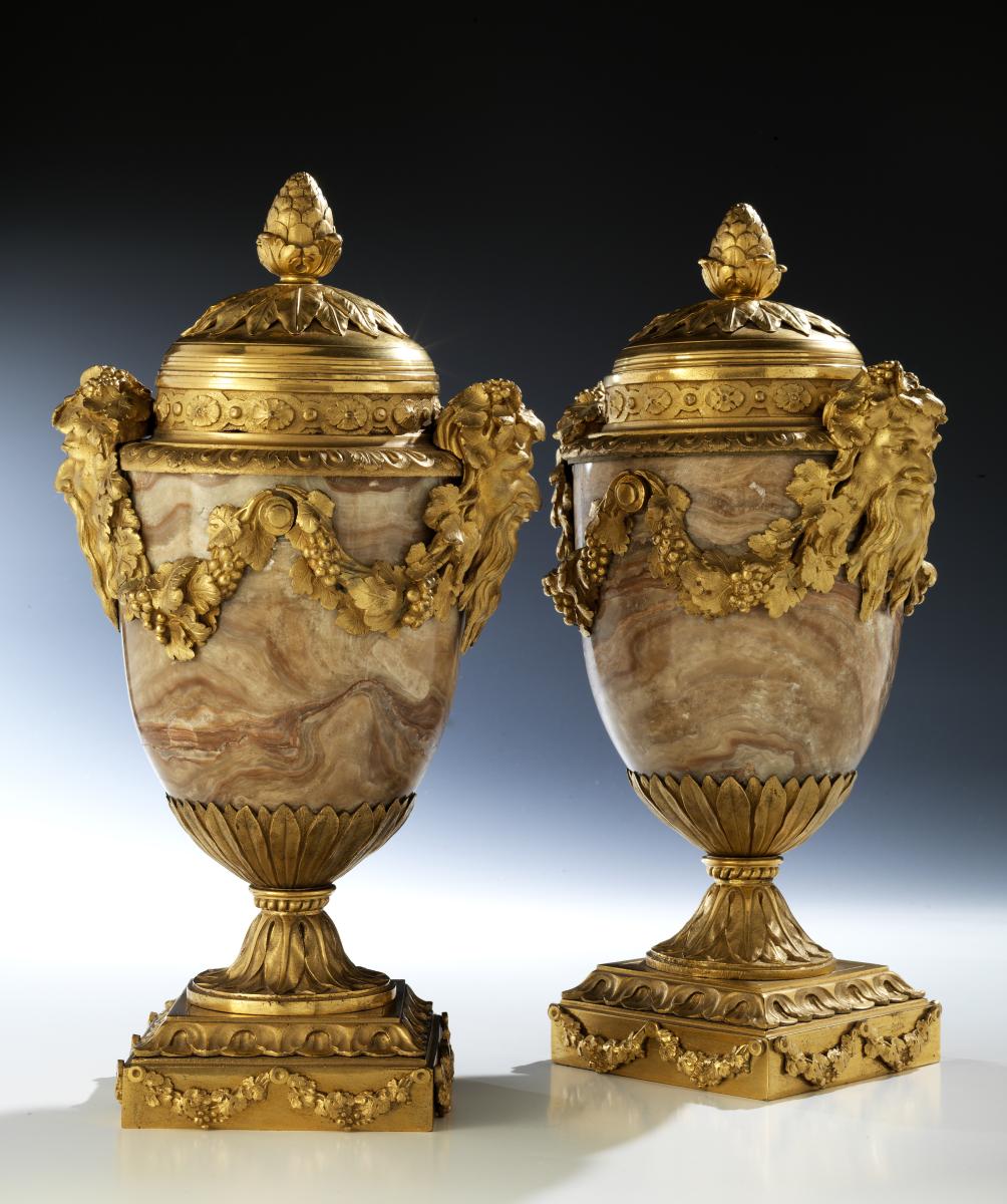 A Fine Pair of Louis XVI Ormolu-Mounted Oynx Vases. Circa 1780