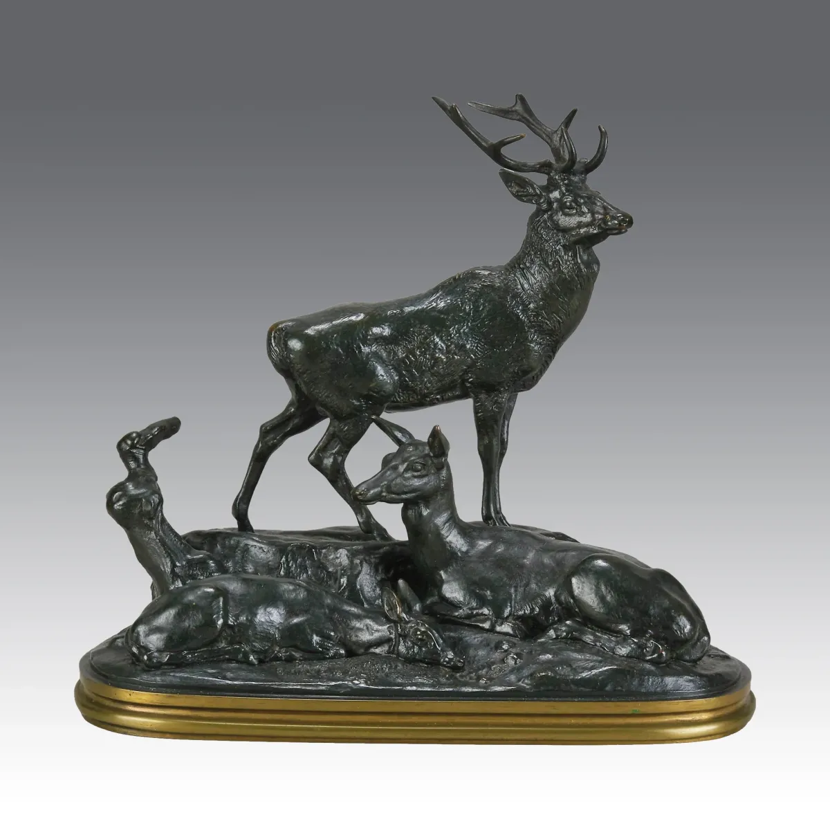 “Famille de Cerf” 19th C Animalier Bronze Sculpture by Antoine L Barye - circa 1870