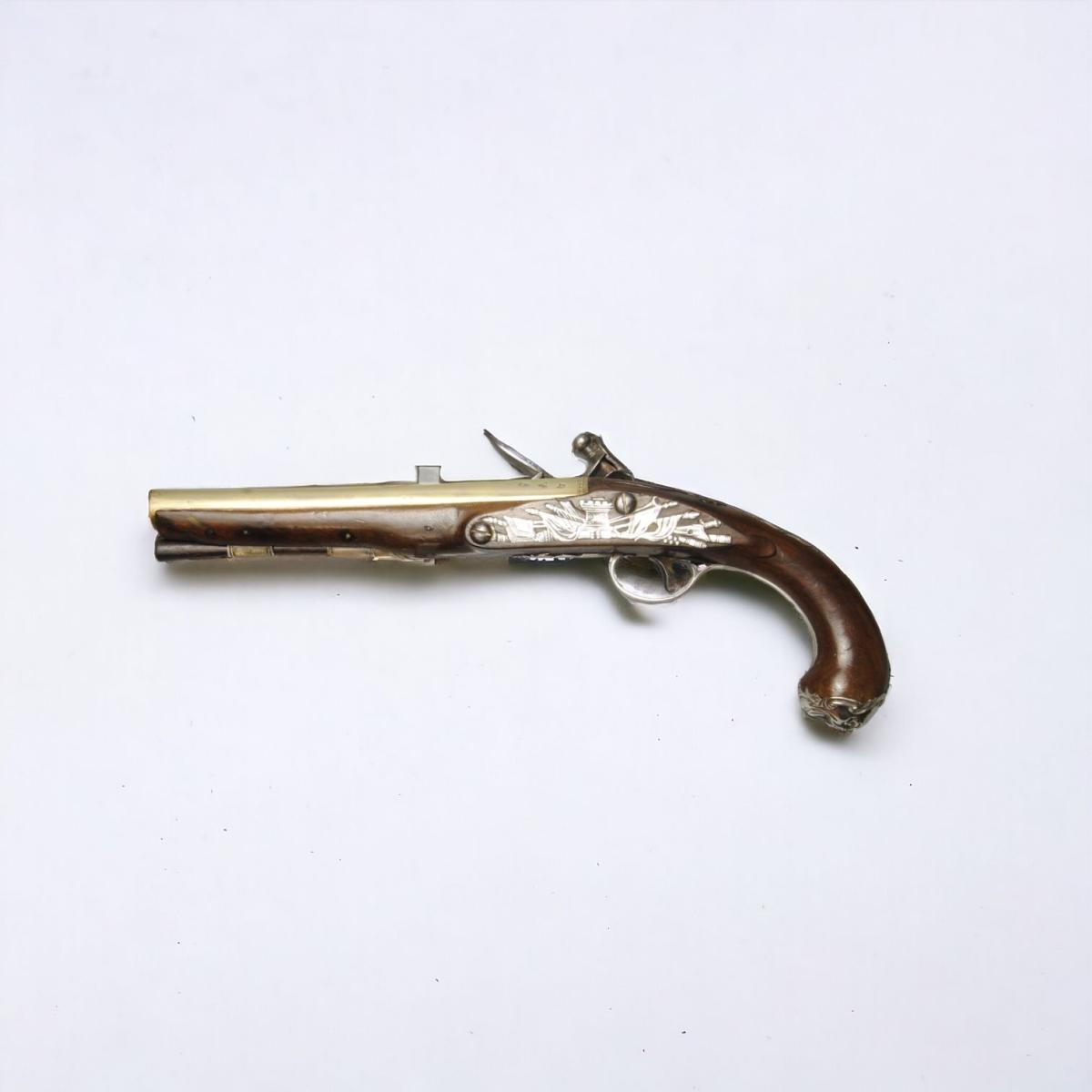 A Fine Silver Mounted Brass Barrelled Flintlock Pistol