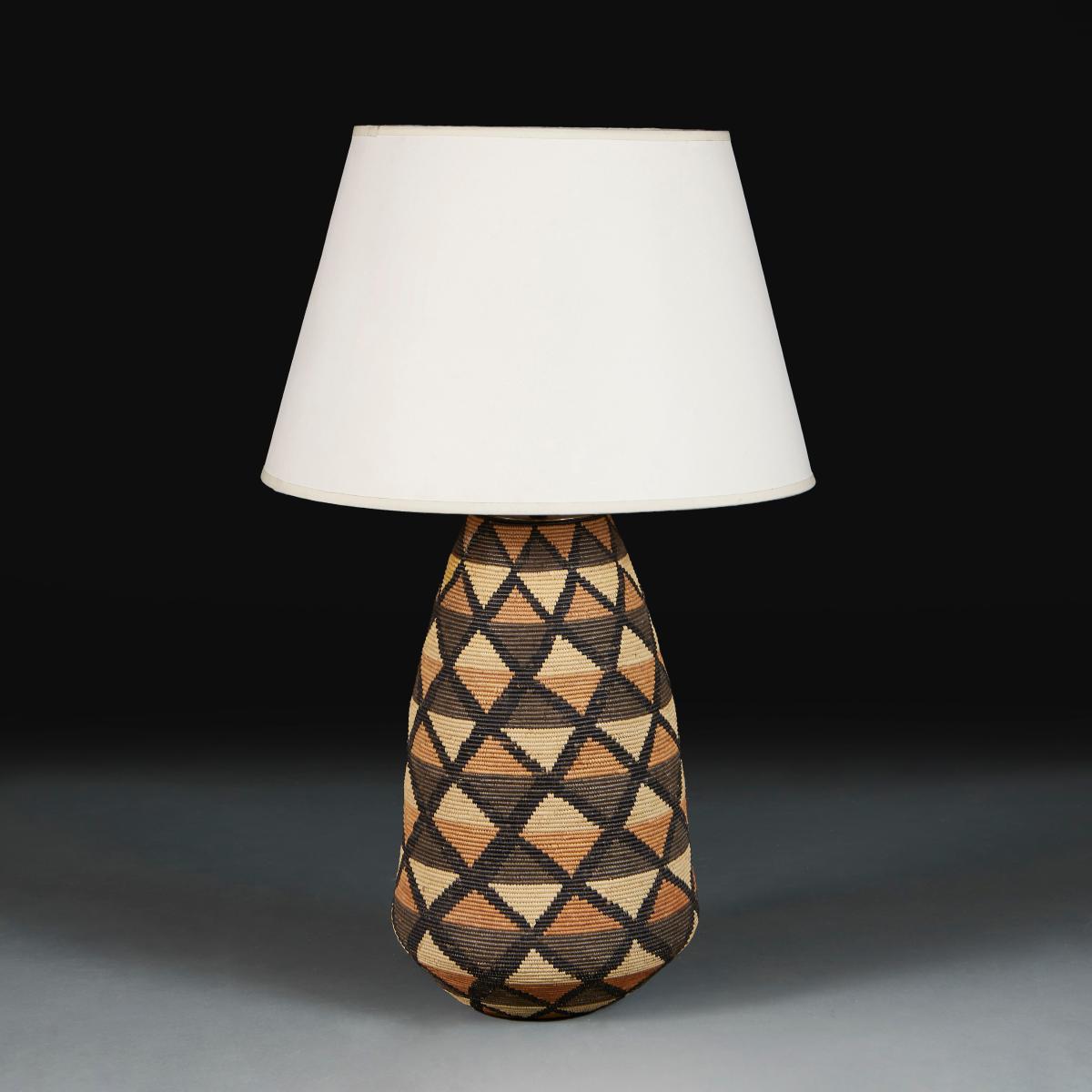 A Large Raffia Woven Vase as a Lamp