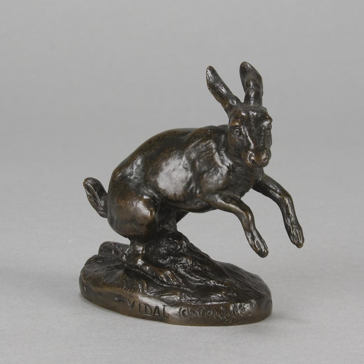 Early 20th Century Animalier Bronze entitled "Leaping Hare" by Louis Vidal
