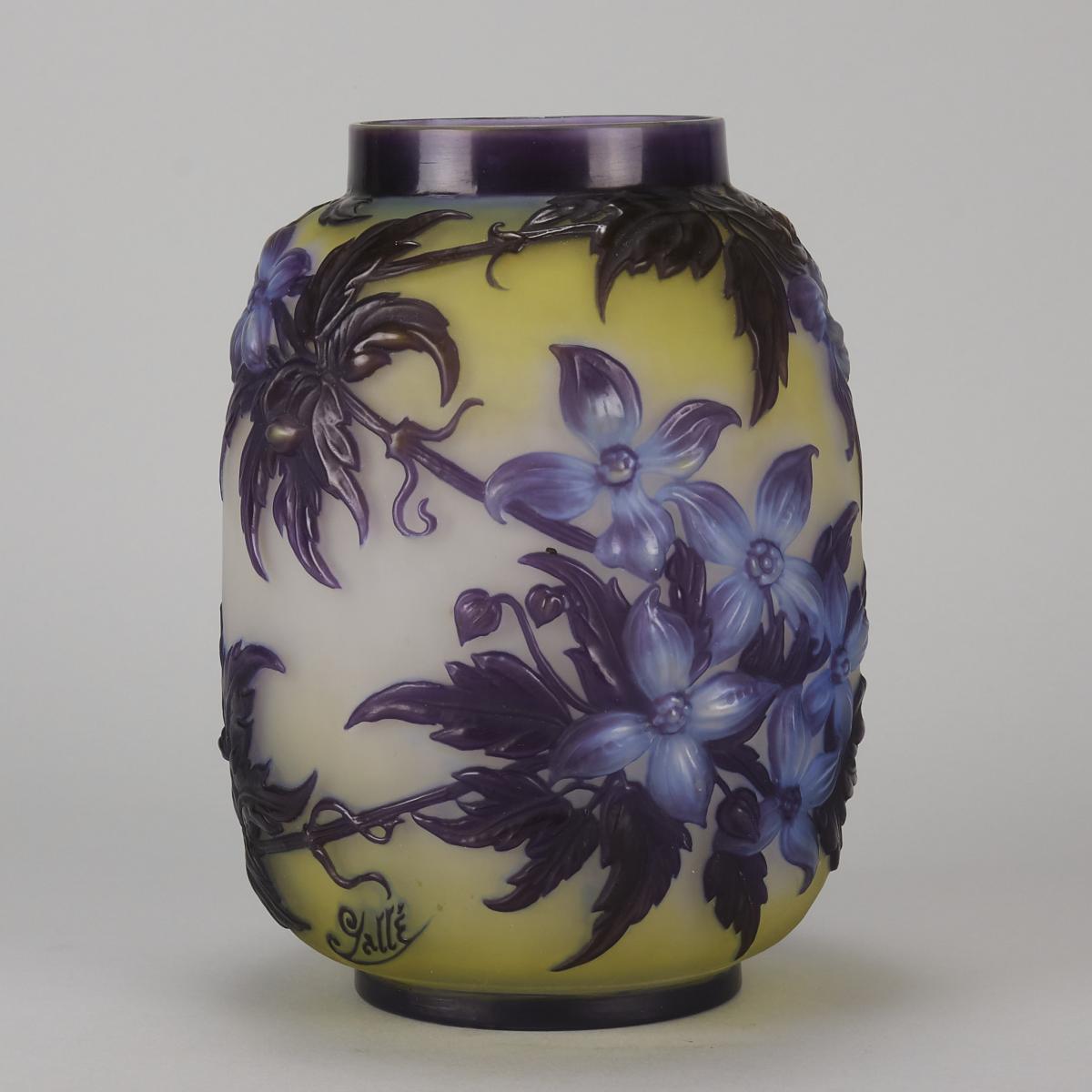 Early 20th French Cameo Glass Vase entitled "Clematis Vase" by Emille Galle
