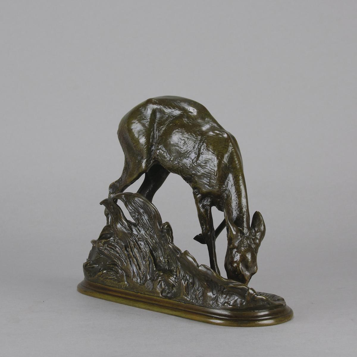 Late 19th Century Animalier Bronze entitled "Biche Buvant" by Pierre Jules Mêne