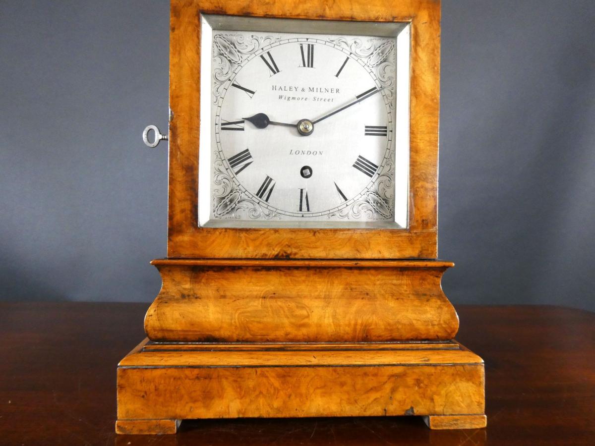 Regency Walnut Library Bracket Clock, Haley & Milner, London