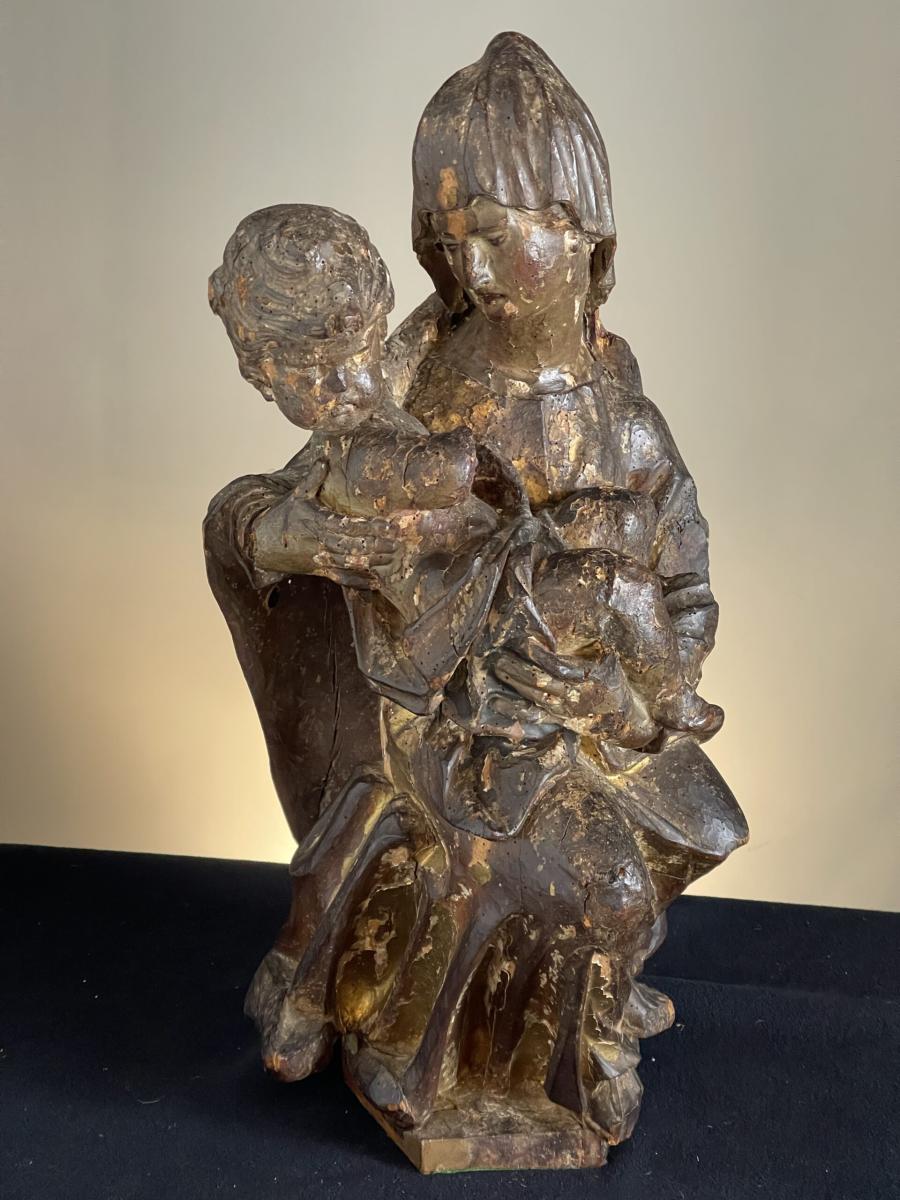 16th Century Madonna and child wood carving