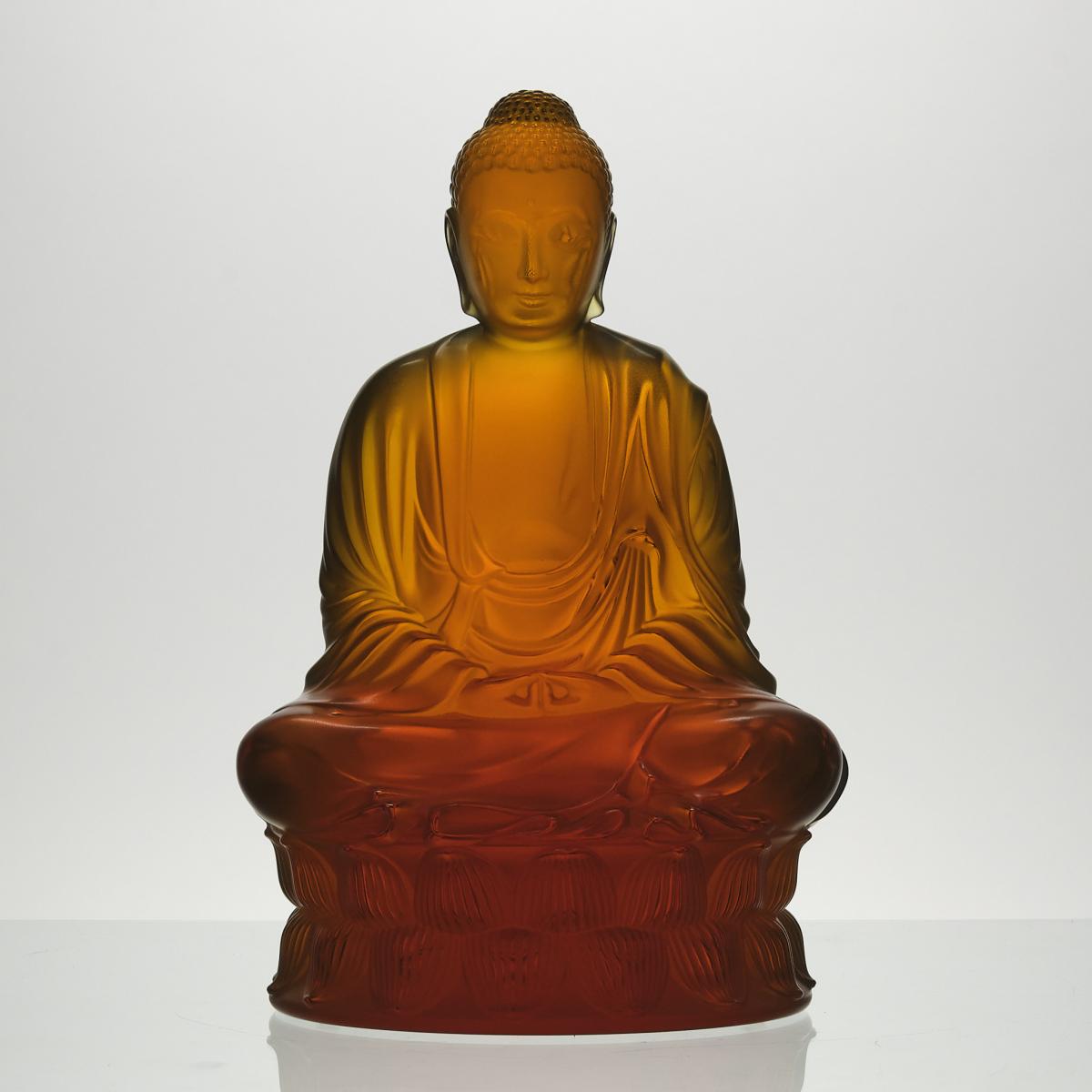 20th Century Crystal Glass Sculpture entitled "Seated Buddha" by Lalique Glass