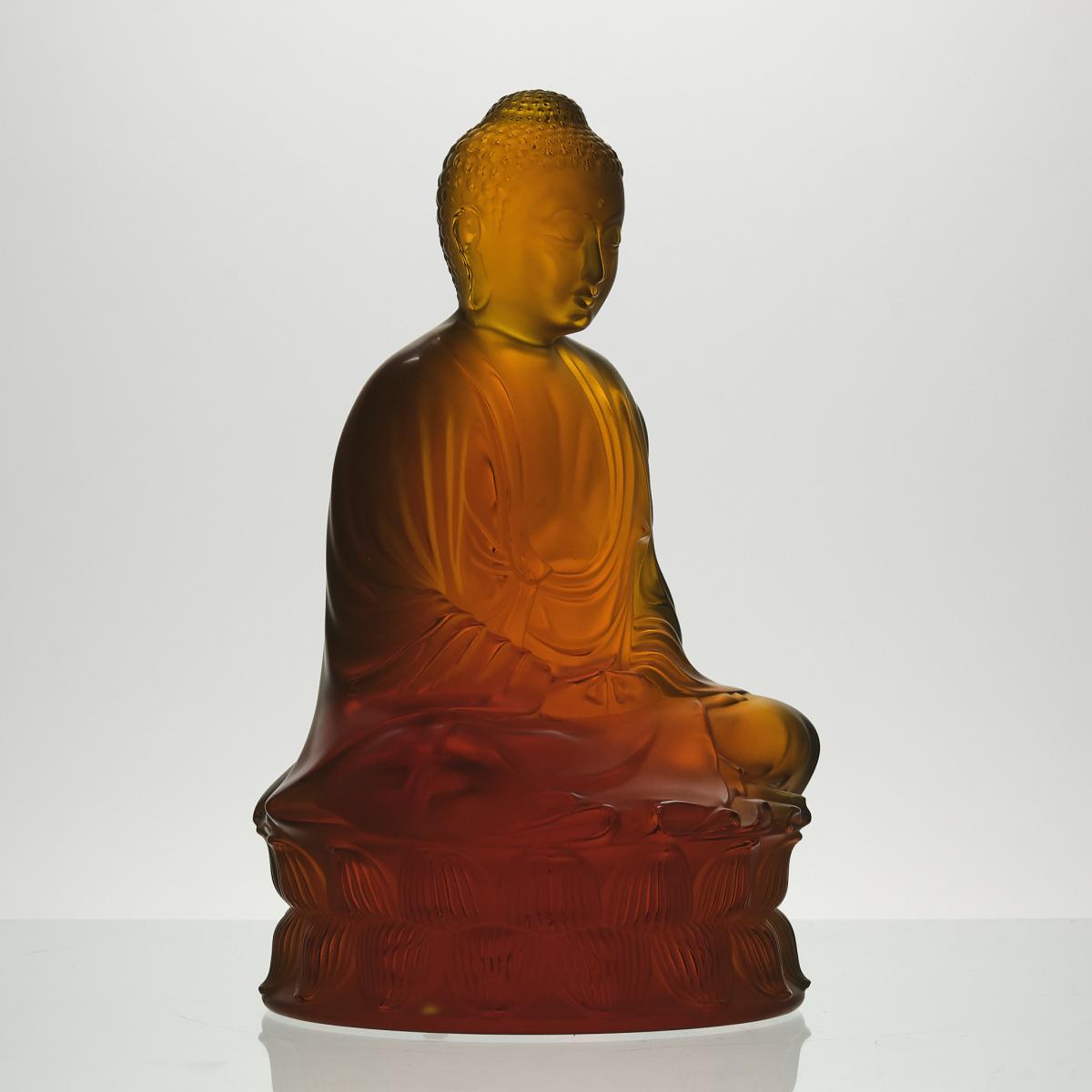 20th Century Crystal Glass Sculpture entitled "Seated Buddha" by Lalique Glass
