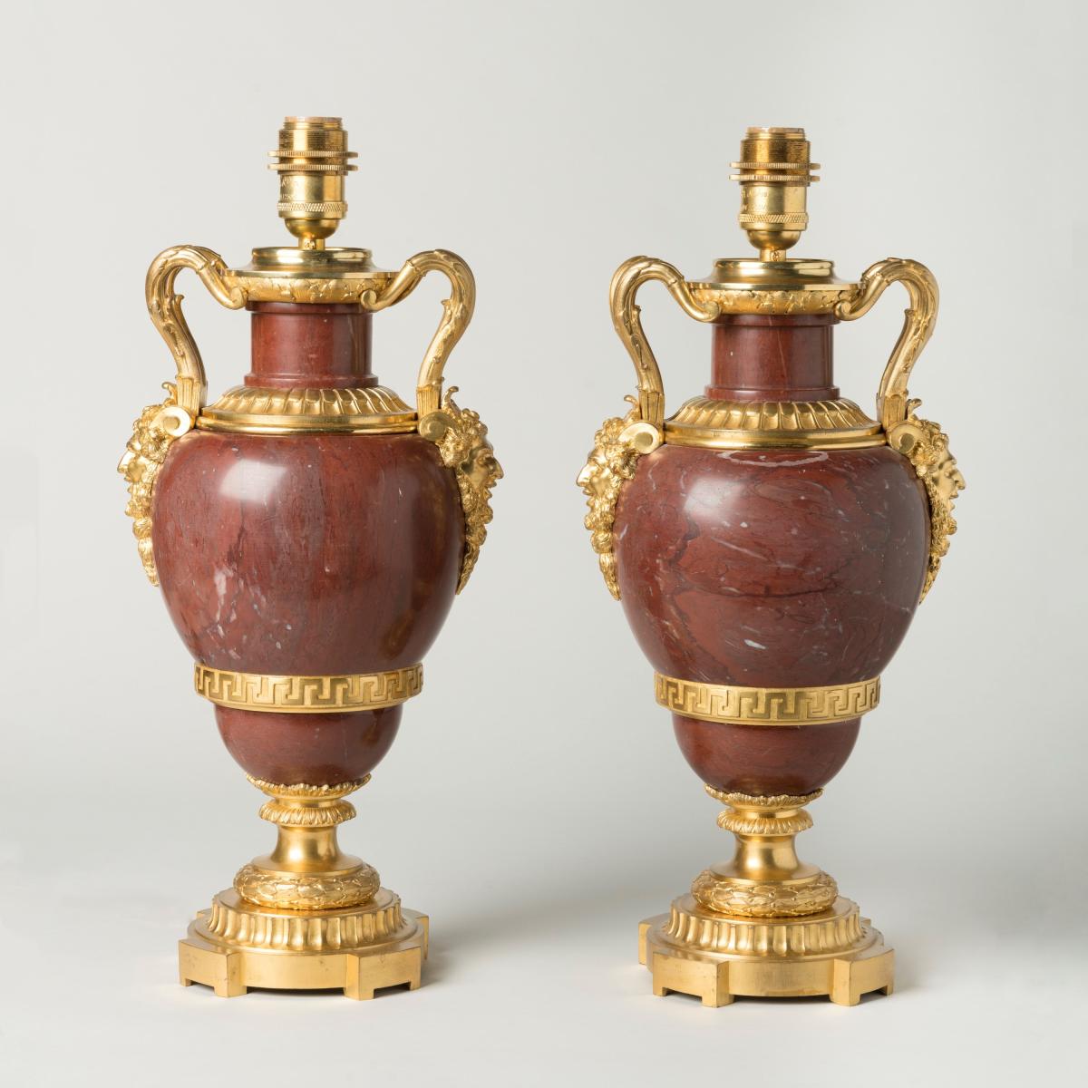 French Ormolu-Mounted Red Marble Lamps