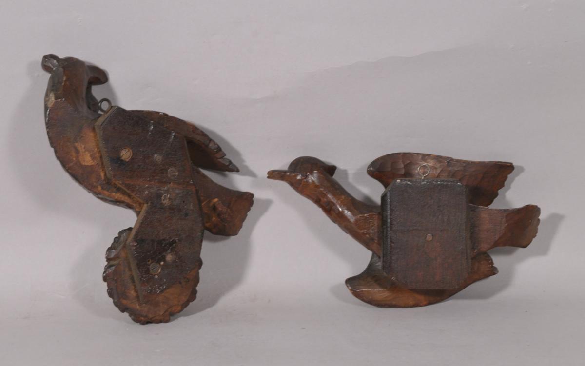 S/5999 Antique Pair of Late 19th Century Carved Ho Ho Birds