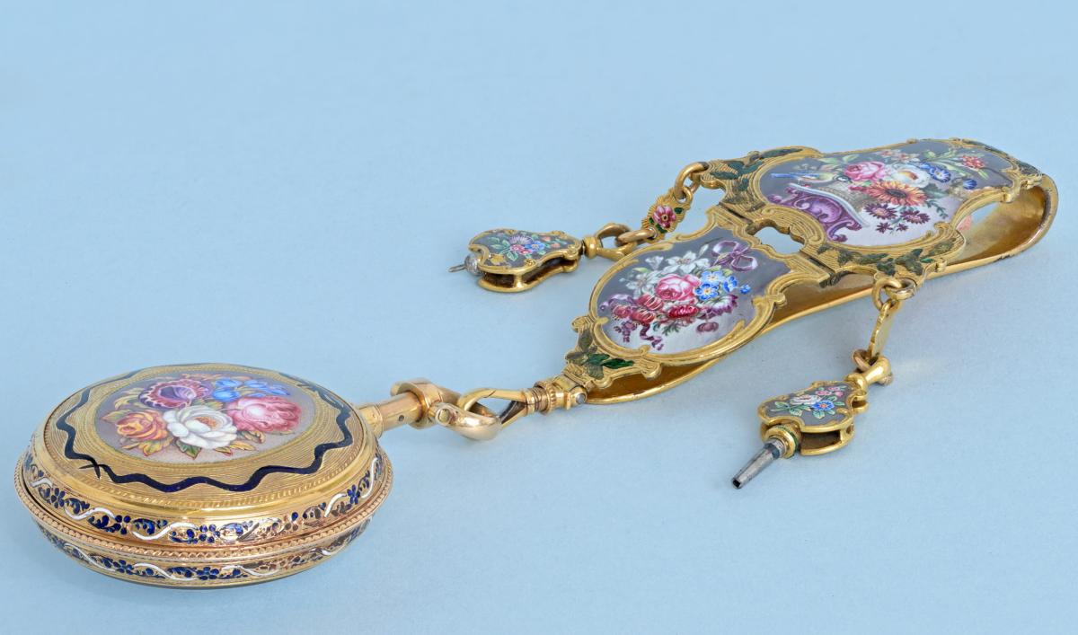 French Gold and Enamel Repeater with Chatelaine