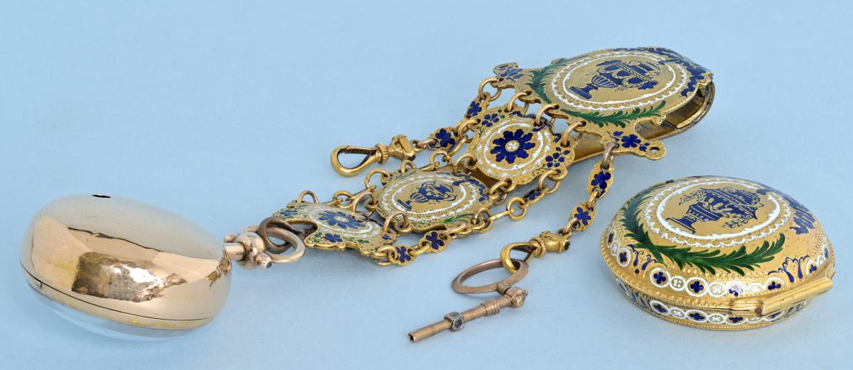 Gold and Enamel Chatelaine Watch