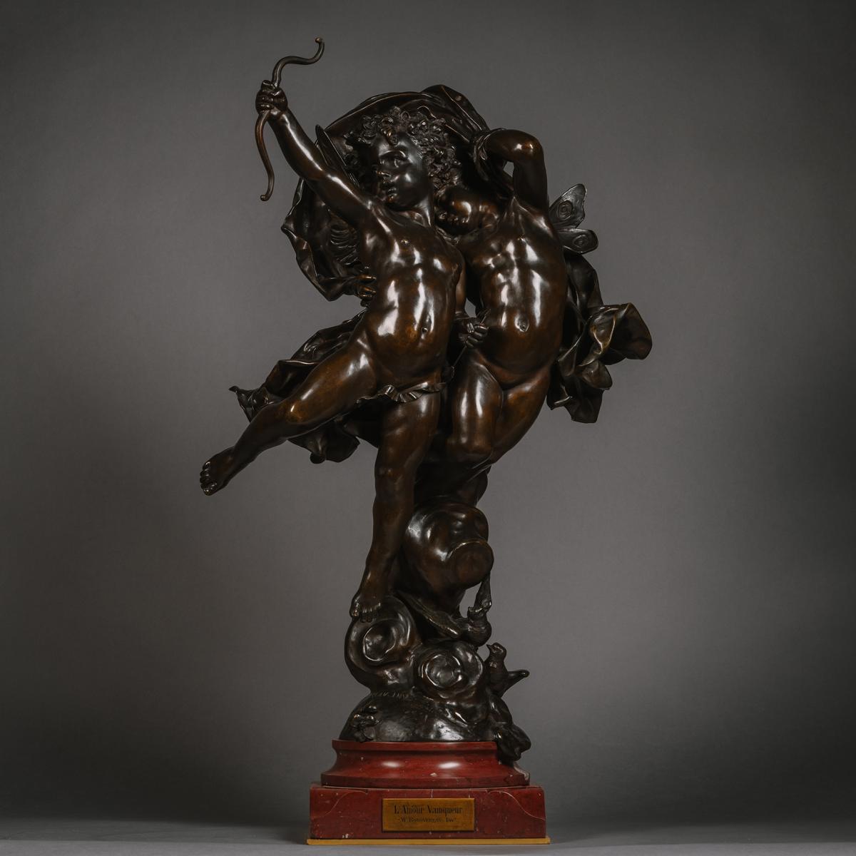 A Fine Patinated Bronze Figural Group of Cupid and Psyche, Entitled 'L'Amour Vainqueur' ('A Love Vanquished') By Adolphe Itasse (French, 1830 - 1893)