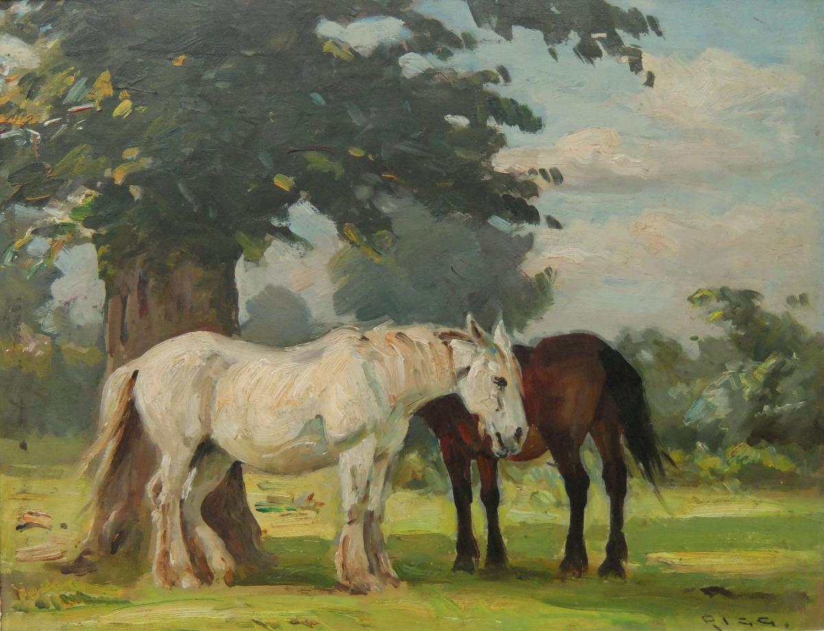 Ernest Higgins Rigg "Near Letchworth, Horses in a Landscape" oil painting