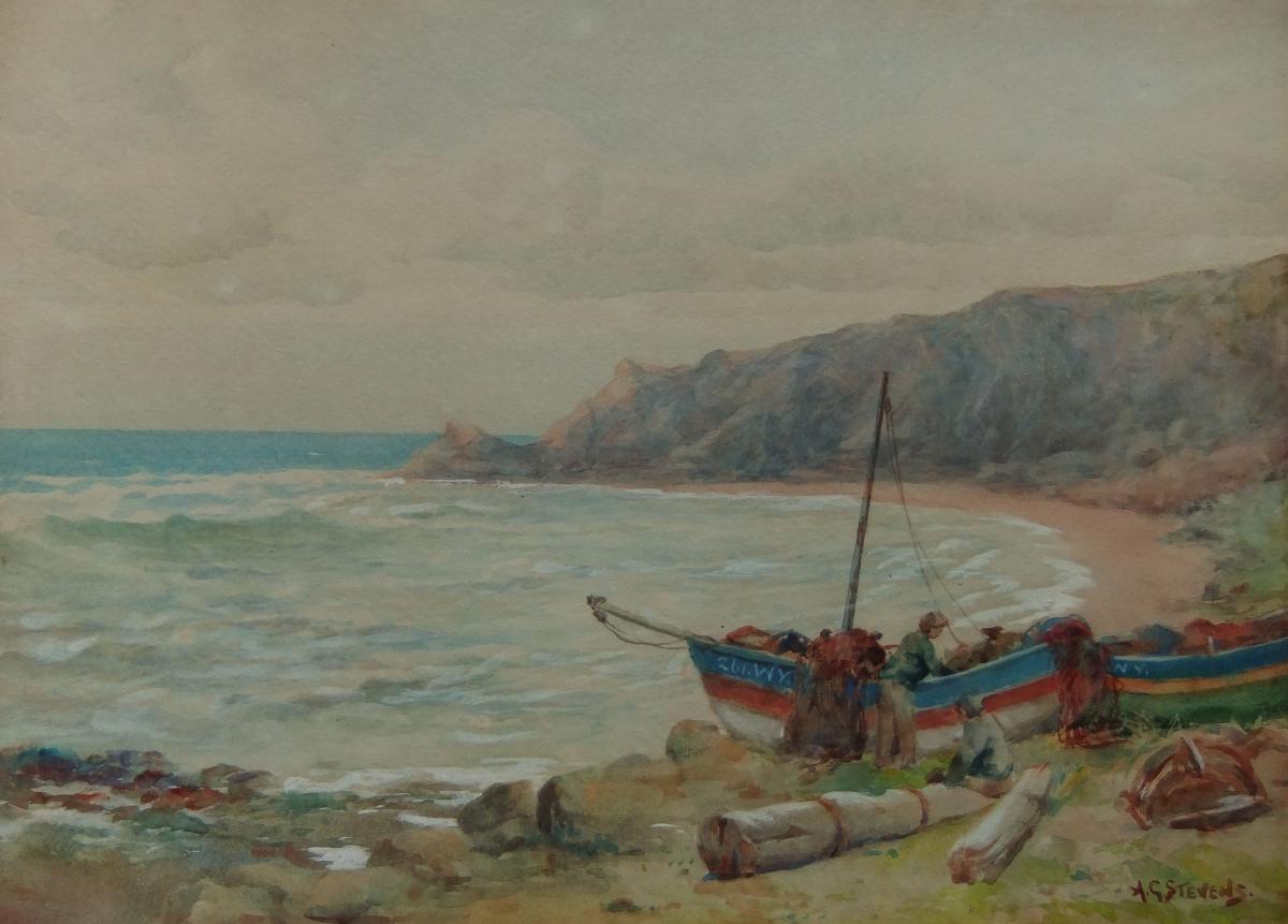 Albert George Stevens "Runswick Bay", Yorkshire, watercolour