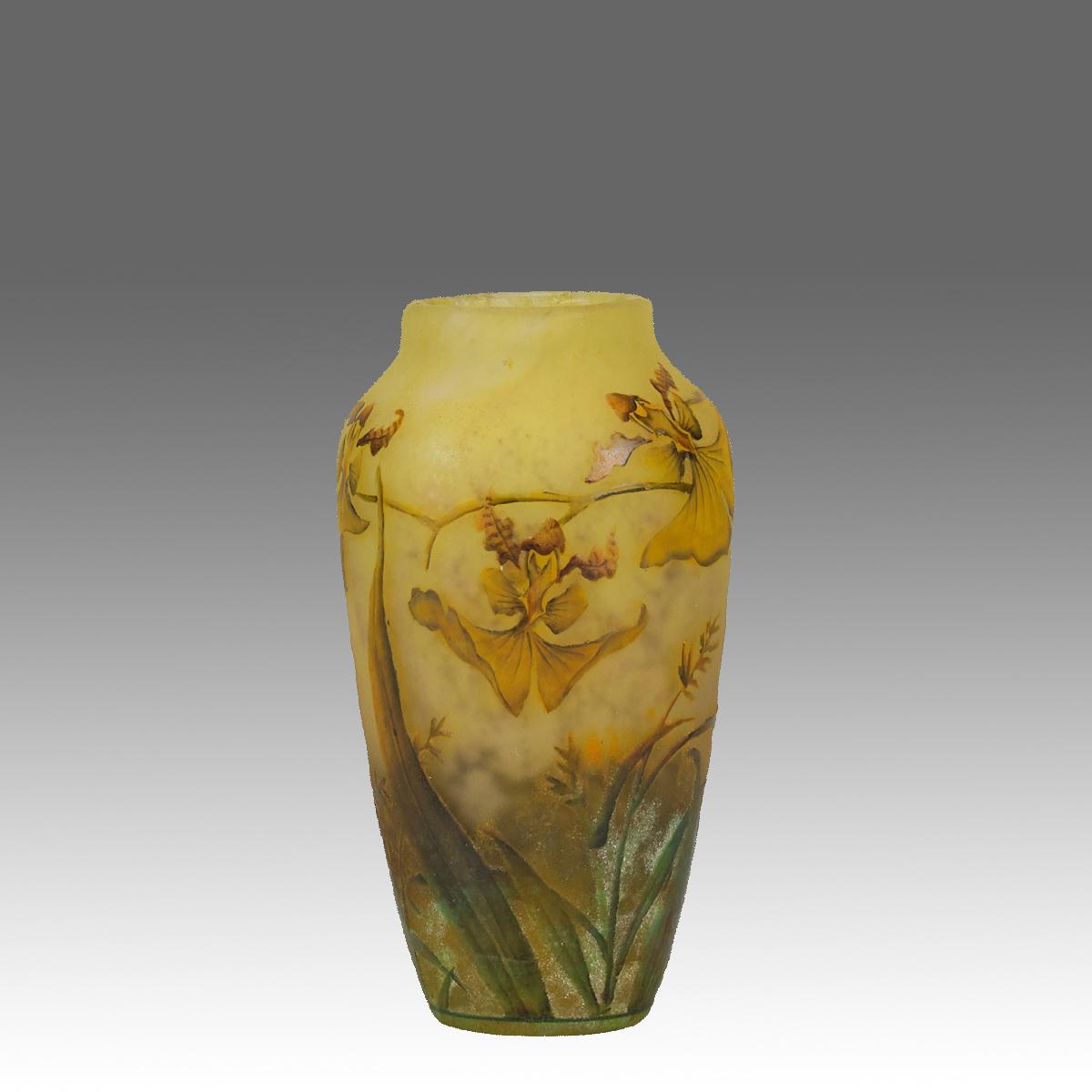 Early 20th Century Art Nouveau "Wild Orchid Vase" by Daum Frères