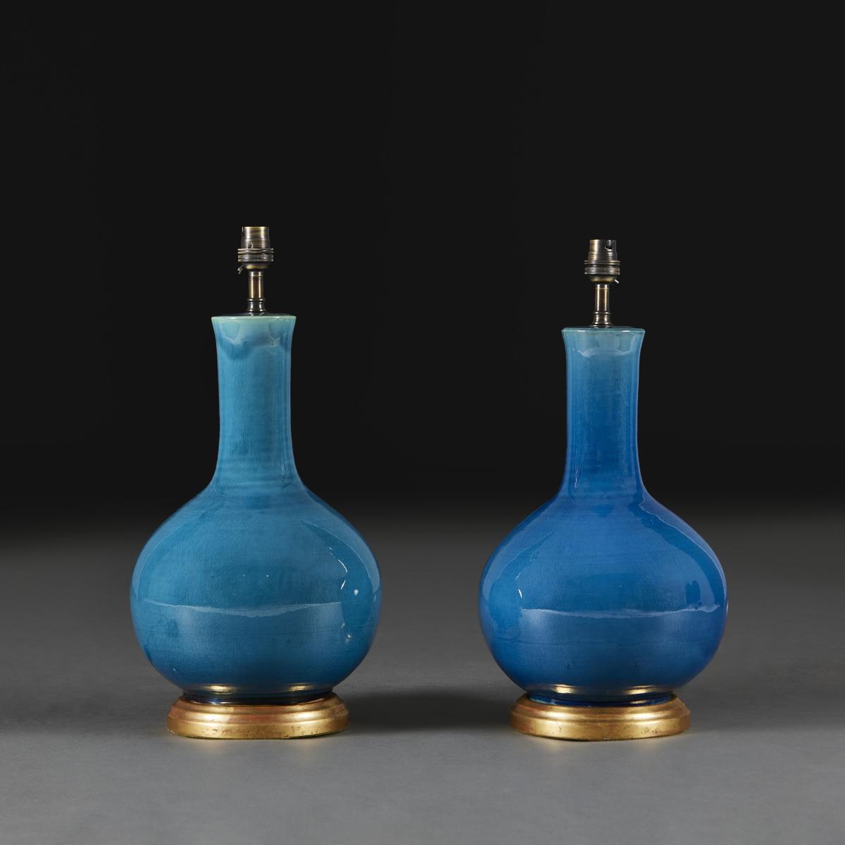 A Pair of Turquoise Monochrome Glaze Lamps