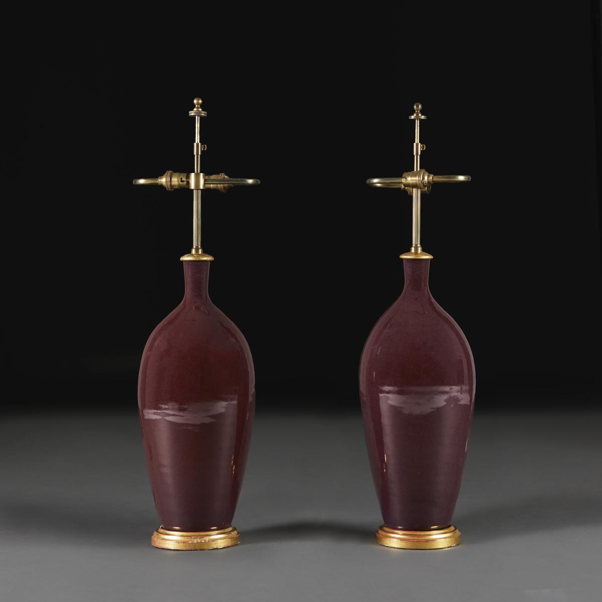 A Large Pair of Flambe Lamps Initialled RS