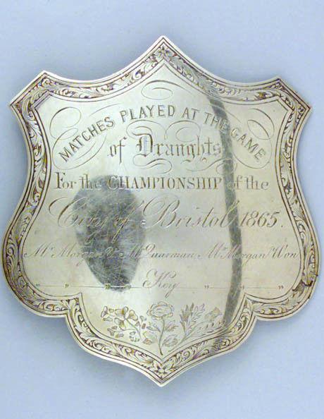 Victorian silver prize badges for the City of Bristol Draughts Championship
