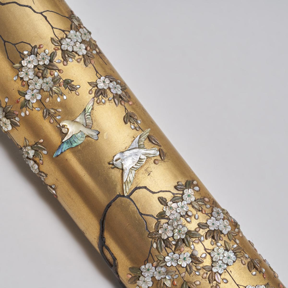 late 19th Century Japanese Gold lacquer Wakizashi with exquisite Shibayama decoration