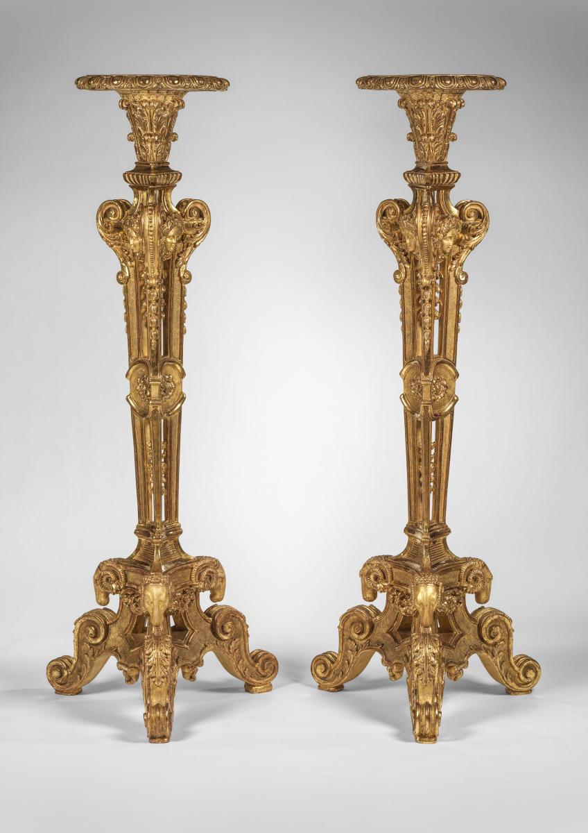 Pair of William and Mary Giltwood Torcheres Attributed to Jean Pelletier for the Duke of Montagu, Circa 1700