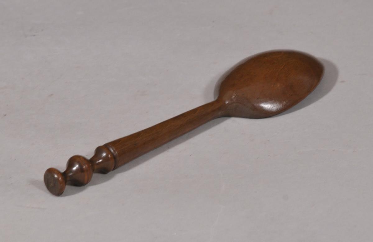 S/5998 Antique Treen Early 19th Century Pear Wood Invalid Spoon