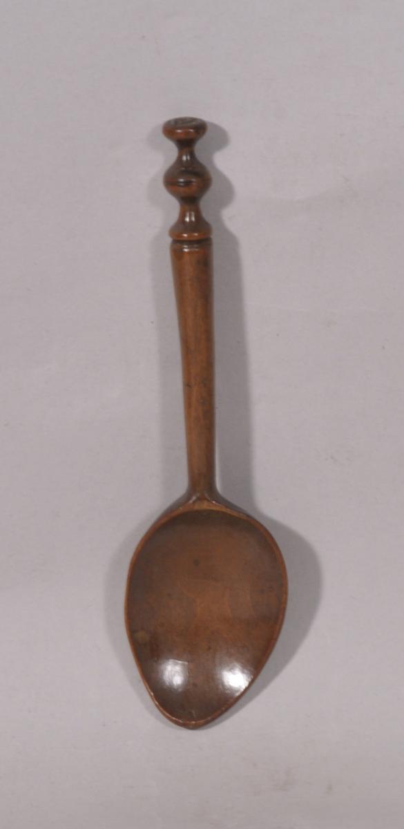S/5998 Antique Treen Early 19th Century Pear Wood Invalid Spoon