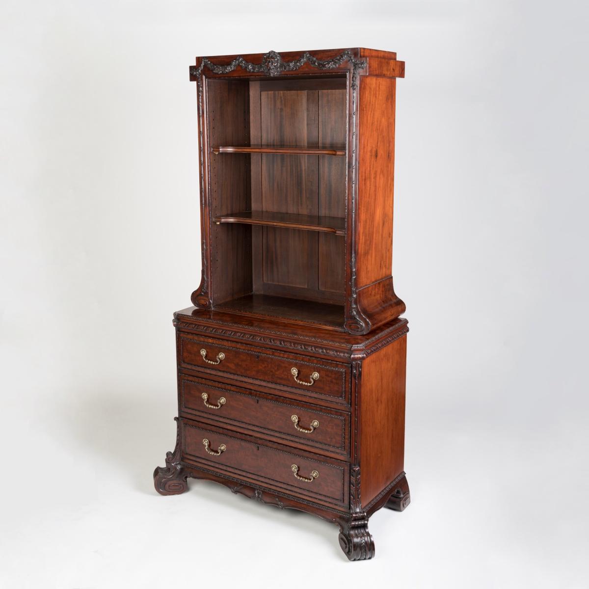 Carved Mahogany Cabinet Bookcase