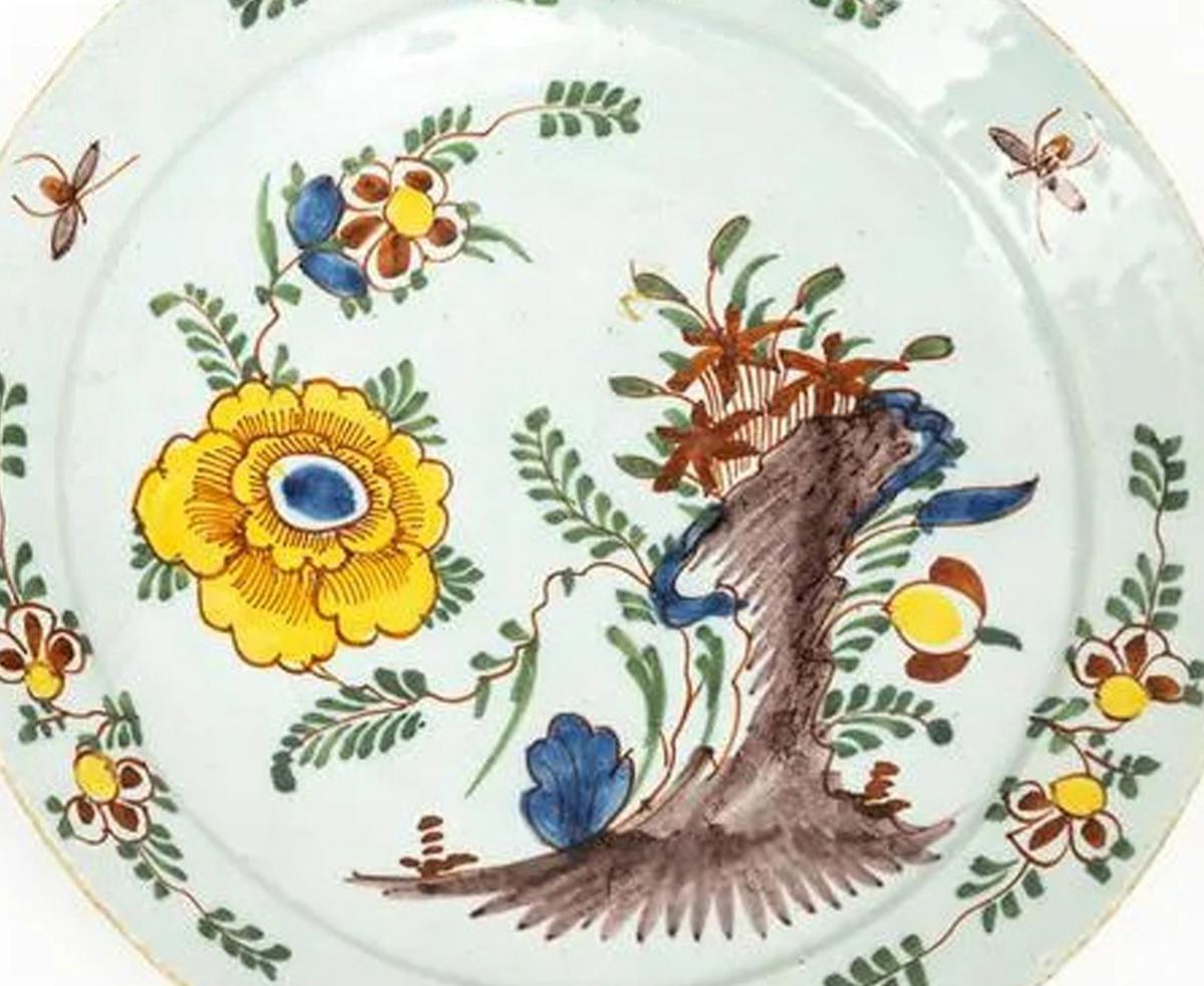 Dutch Delft Polychrome Chinoiserie Plate,  Circa 1765