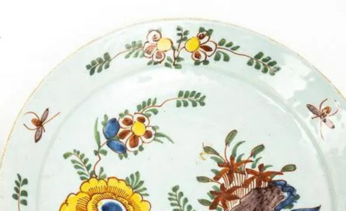 Dutch Delft Polychrome Chinoiserie Plate,  Circa 1765