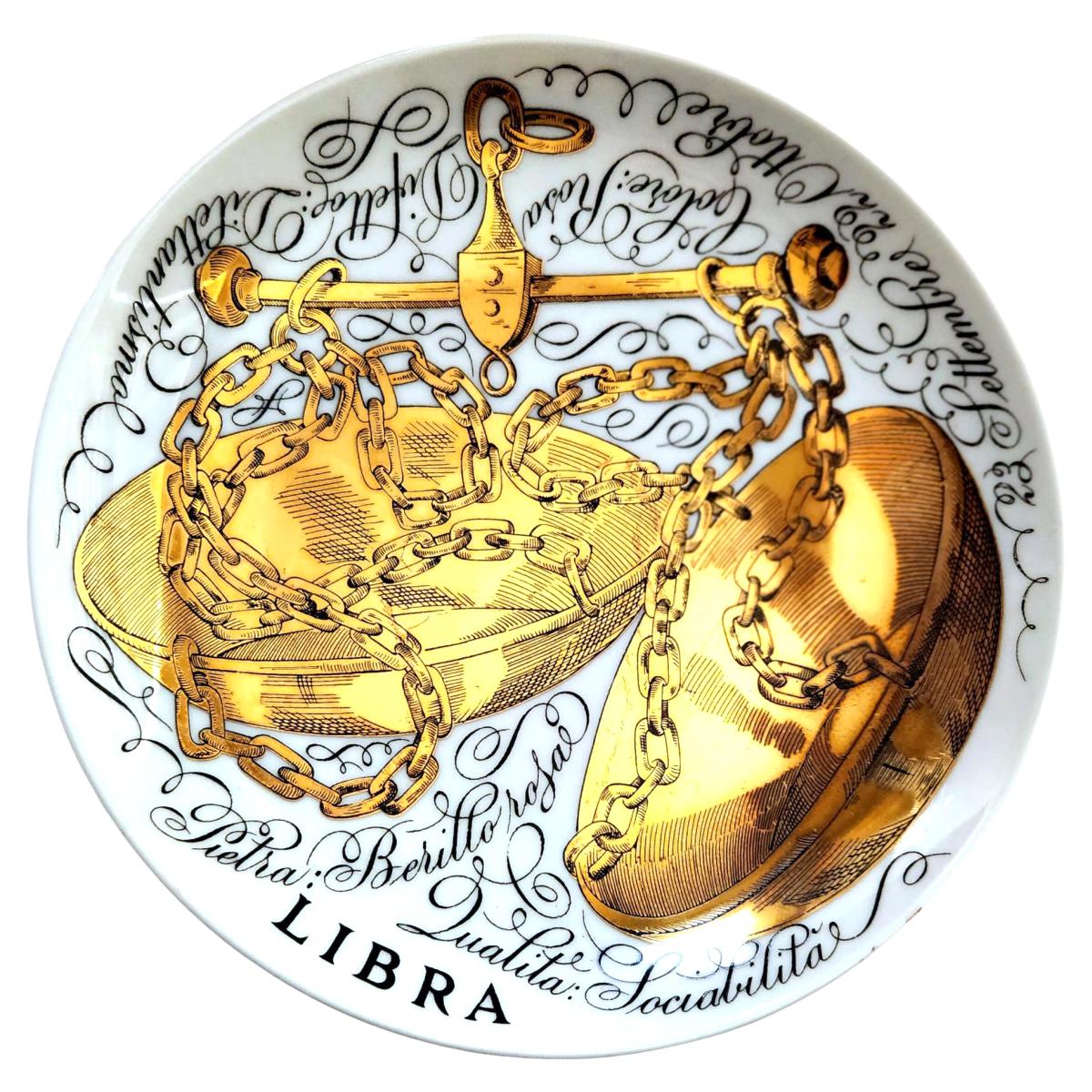 Vintage Piero Fornasetti Porcelain Zodiac Plate, Astrological Sign-Libra, Astrali Pattern, Made for Corisia, Number 7, Dated 1970