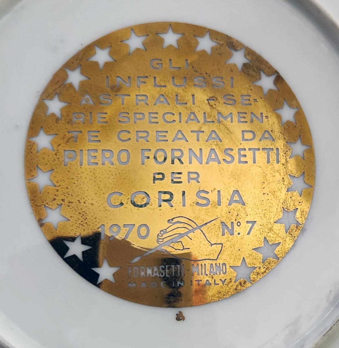 Vintage Piero Fornasetti Porcelain Zodiac Plate, Astrological Sign-Libra, Astrali Pattern, Made for Corisia, Number 7, Dated 1970