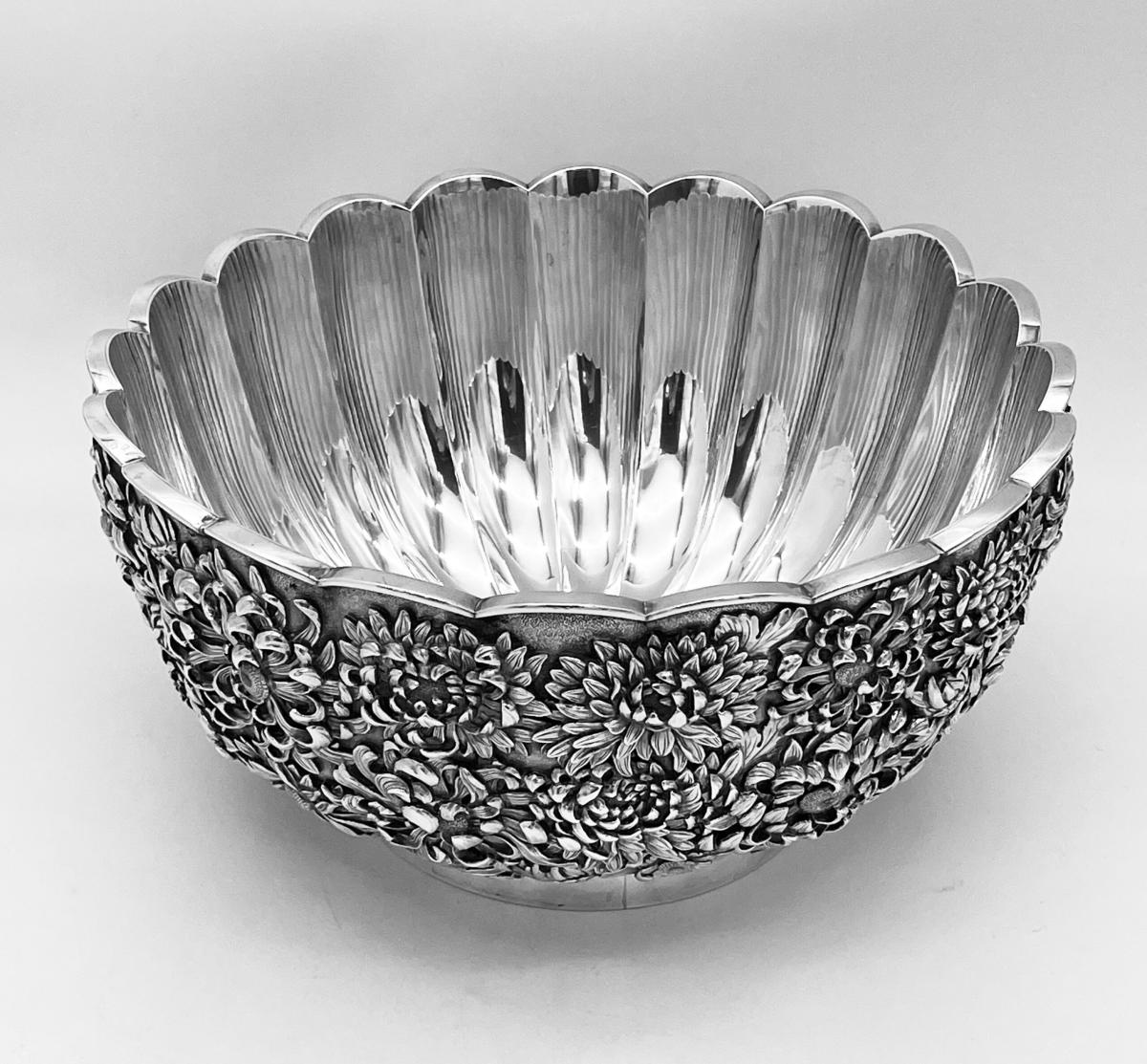 Japanese Silver Bowl with Chrysanthemum