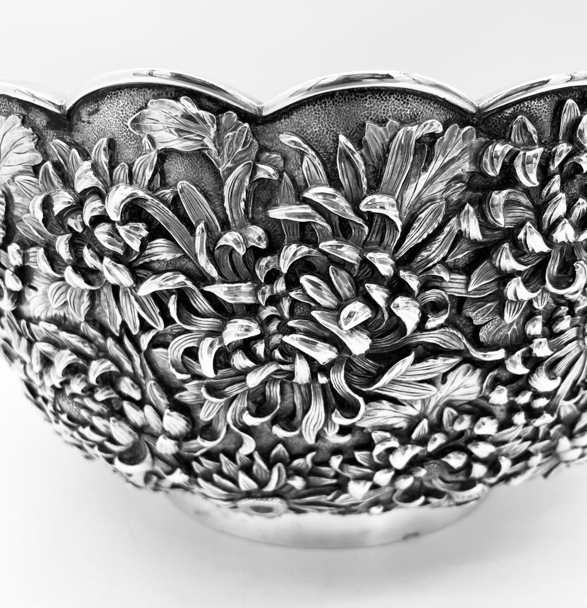Japanese Silver Bowl with Chrysanthemum