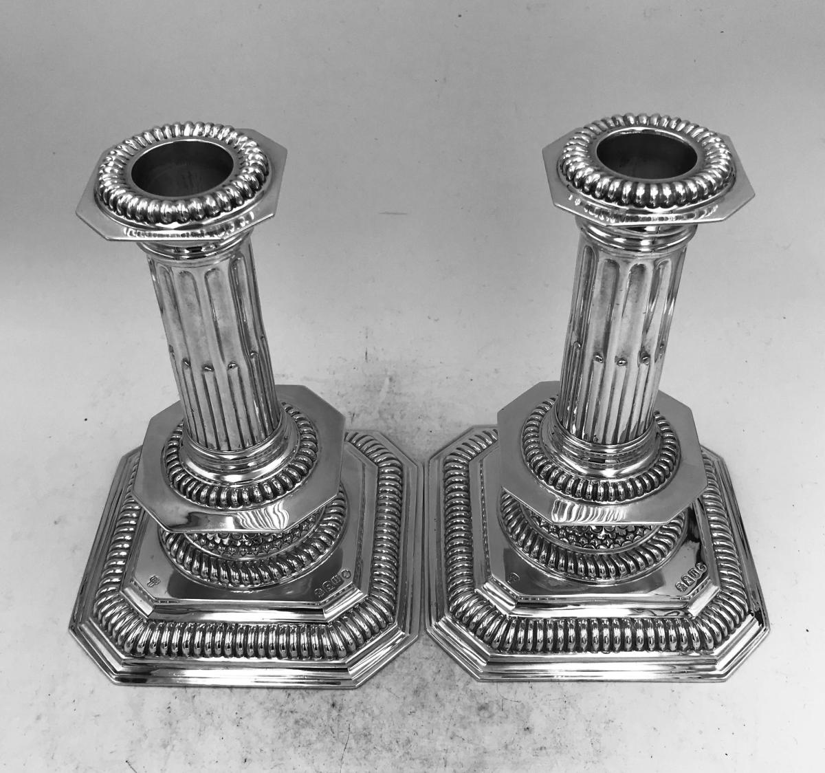 Pair of Antique English Sterling Silver Candlesticks