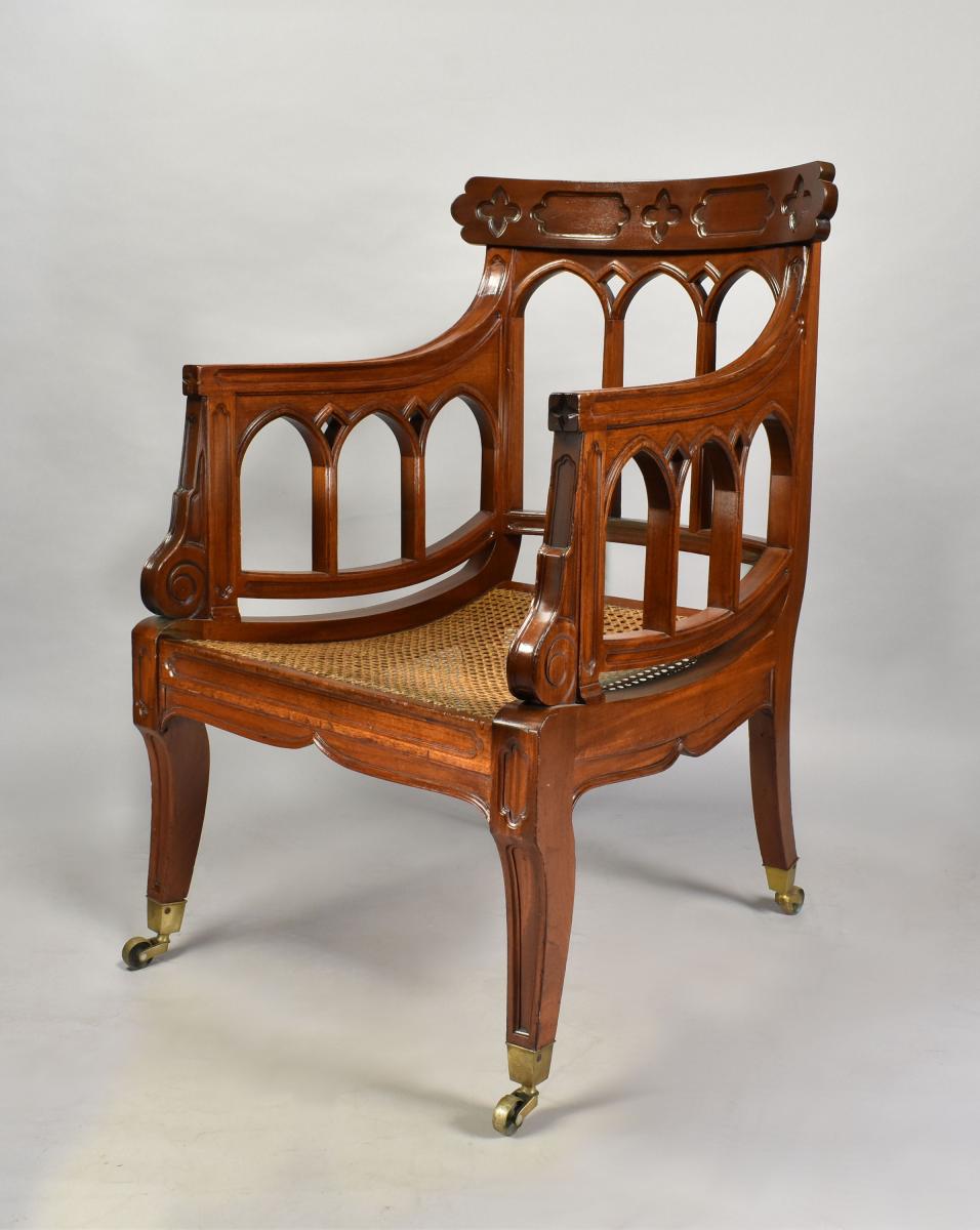 A pair of over-scale Regency mahogany armchairs in the Gothic taste, c.1820