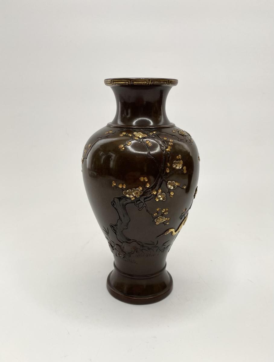 Japanese bronze and mixed metal vases, Inoue of Kyoto, Meiji Period